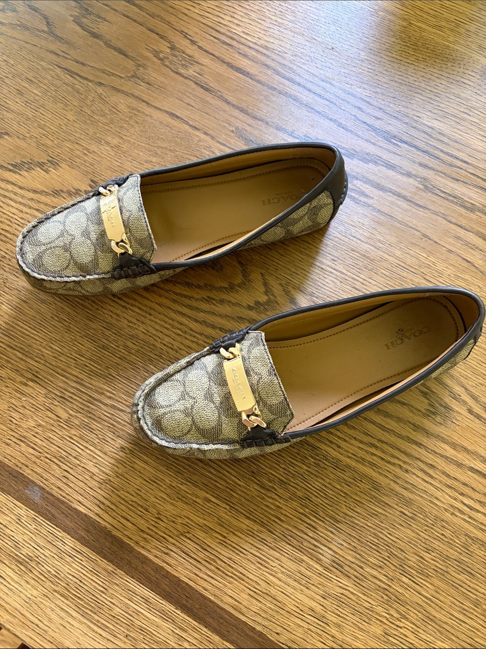 Coach Brown Signature Canvas Loafers with Gold Hardware - Picture 2 of 5